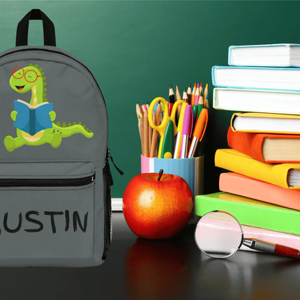 Kids Dinosaur School Backpack | Personalized School Bag | Dark Gray Book Bag