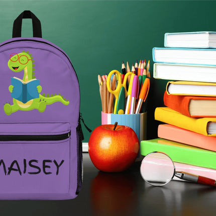 Kids Dinosaur School Backpack | Personalized School Bag | Purple Book Bag