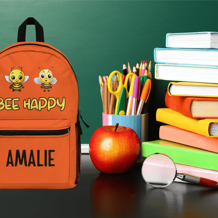 Kids Bee Happy School Backpack | Personalized School Bag | Orange Book Bag