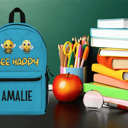 Kids Bee Happy School Backpack | Personalized School Bag | Turquoise Book Bag