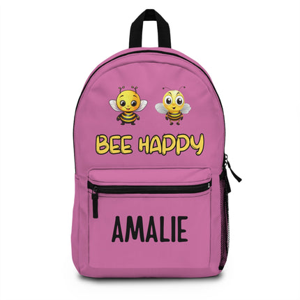Kids Bee Happy School Backpack | Personalized School Bag | Light Pink Book Bag