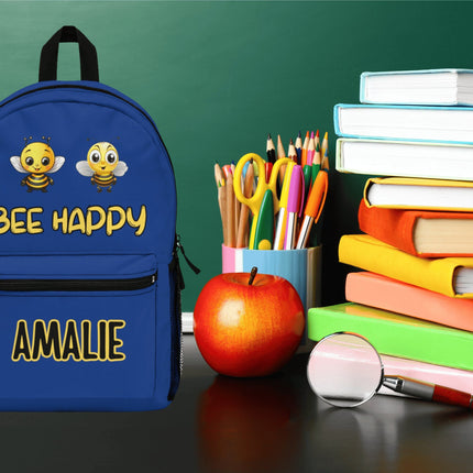 Kids Bee Happy School Backpack | Personalized School Bag | Dark Blue Book Bag