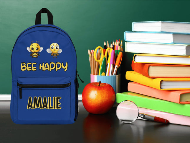 Kids Bee Happy School Backpack | Personalized School Bag | Dark Blue Book Bag