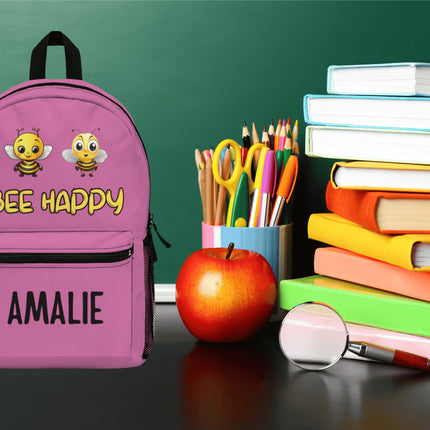 Kids Bee Happy School Backpack | Personalized School Bag | Light Pink Book Bag