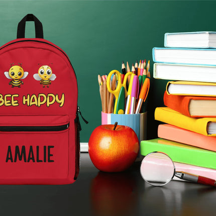Kids Bee Happy School Backpack | Personalized School Bag | Red Book Bag