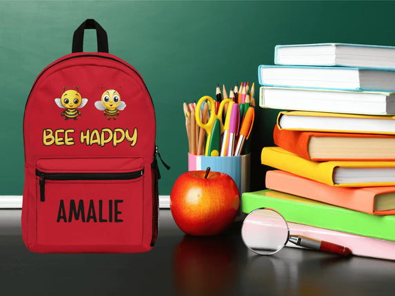 Kids Bee Happy School Backpack | Personalized School Bag | Red Book Bag