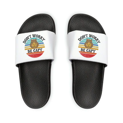 Kids Beach Sandals | Capybara Sandals | Youth Flip Flops | Childrens Slide Sandals | Retro Sandals | Don't Worry Be Capy White Shoes