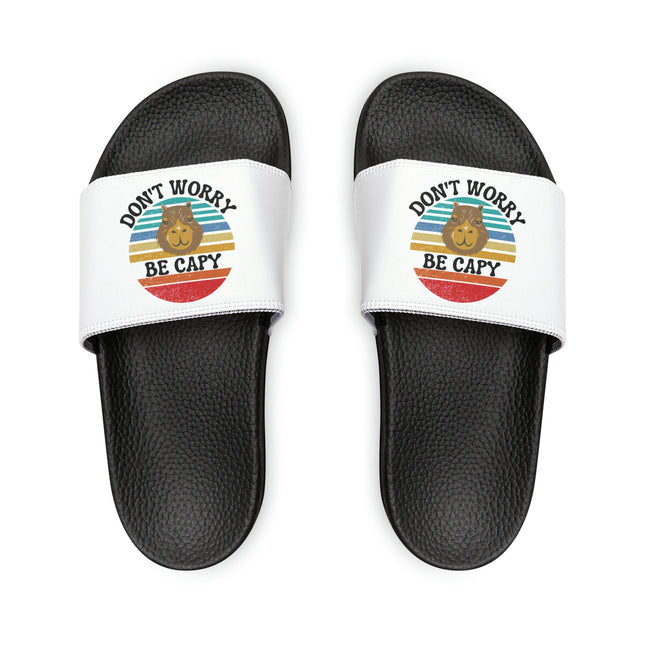 Kids Beach Sandals | Capybara Sandals | Youth Flip Flops | Childrens Slide Sandals | Retro Sandals | Don't Worry Be Capy White Shoes