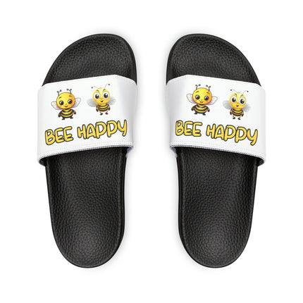 Kids Beach Sandals | Youth Flip Flops | Childrens Slide Sandals | Bee Happy White Sandals