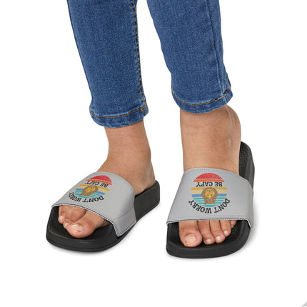 Kids Beach Sandals | Capybara Sandals | Youth Flip Flops | Childrens Slide Sandals | Retro Sandals | Don't Worry Be Capy Gray Shoes