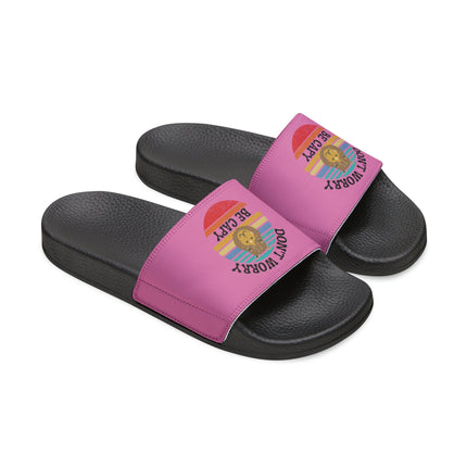 Kids Beach Sandals | Capybara Sandals | Youth Flip Flops | Childrens Slide Sandals | Retro Sandals | Don't Worry Be Capy Pink Shoes