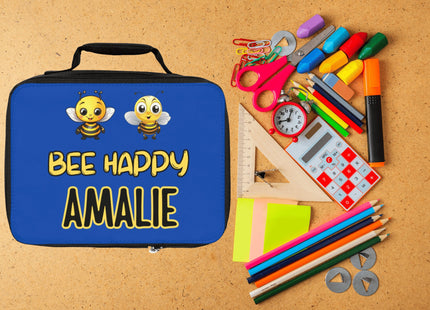 Bee Happy Lunch Bag | Personalized Kids Lunch Box | Dark Blue School Lunch Bag | Insulated Lunch bag