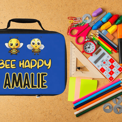 Bee Happy Lunch Bag | Personalized Kids Lunch Box | Dark Blue School Lunch Bag | Insulated Lunch bag