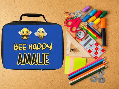 Bee Happy Lunch Bag | Personalized Kids Lunch Box | Dark Blue School Lunch Bag | Insulated Lunch bag