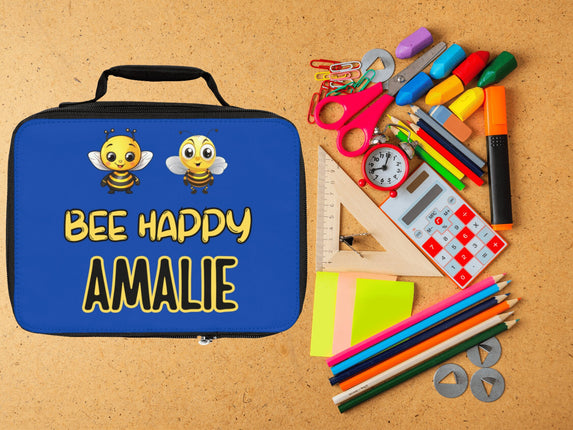 Bee Happy Lunch Bag | Personalized Kids Lunch Box | Dark Blue School Lunch Bag | Insulated Lunch bag
