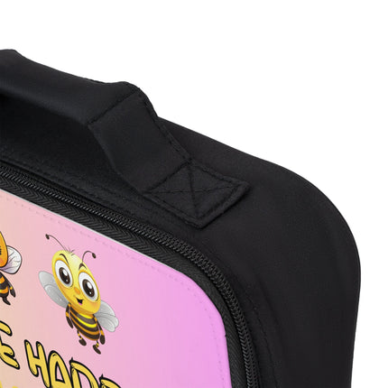 Bee Happy Lunch Bag | Personalized Kids Lunch Box | Yellow and Pink School Lunch Bag | Insulated Lunch Bag