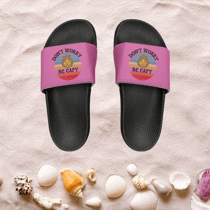 Kids Beach Sandals | Capybara Sandals | Youth Flip Flops | Childrens Slide Sandals | Retro Sandals | Don't Worry Be Capy Pink Shoes