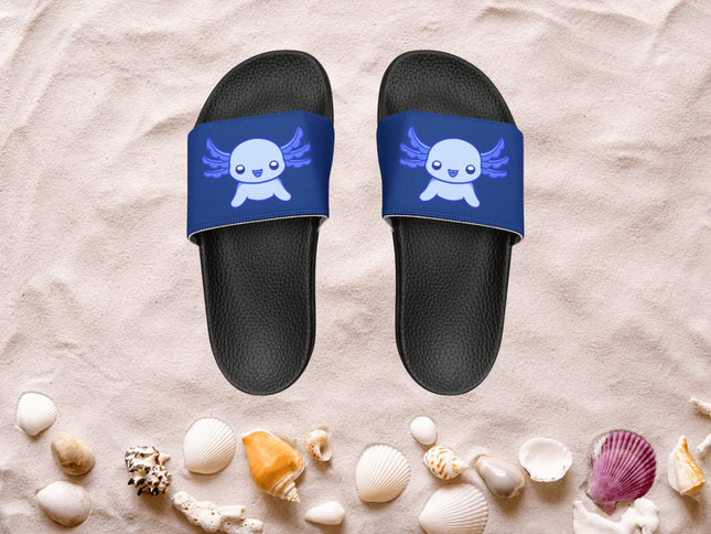 Kids Beach Sandals | Axolotl Sandals | Youth Flip Flops | Childrens Slide Sandals | Dark Blue Animal Sandals