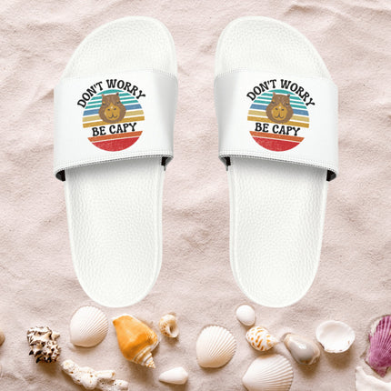 Kids Beach Sandals | Capybara Sandals | Youth Flip Flops | Childrens Slide Sandals | Retro Sandals | Don't Worry Be Capy White Shoes