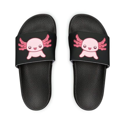 Kids Beach Sandals | Pink Axolotl Sandals | Youth Flip Flops | Childrens Slide Sandals | Black Animal Sandals