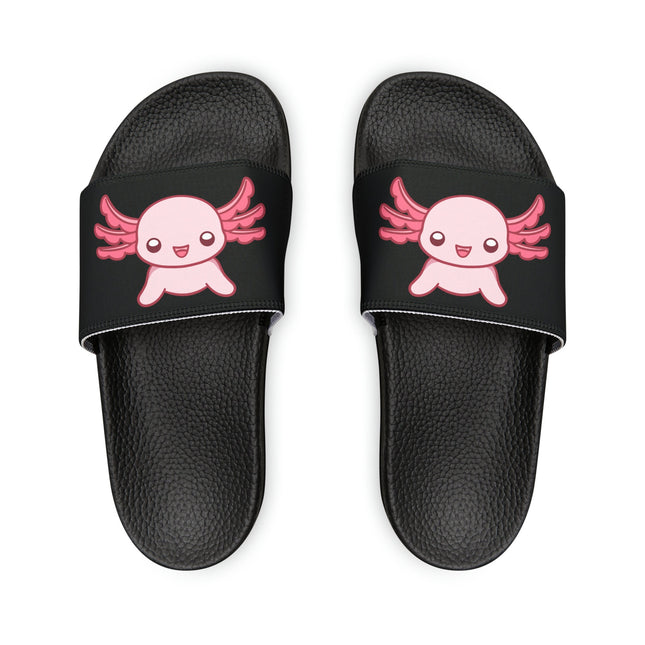 Kids Beach Sandals | Pink Axolotl Sandals | Youth Flip Flops | Childrens Slide Sandals | Black Animal Sandals