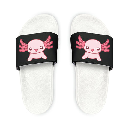 Kids Beach Sandals | Pink Axolotl Sandals | Youth Flip Flops | Childrens Slide Sandals | Black Animal Sandals