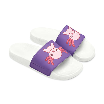 Kids Beach Sandals | Pink Axolotl Sandals | Youth Flip Flops | Childrens Slide Sandals | Purple Animal Sandals