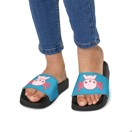 Turquoise Axolotl Youth PU Slide Sandals Black
