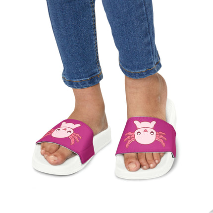 Kids Beach Sandals | Pink Axolotl Sandals | Youth Flip Flops | Childrens Slide Sandals | Pink Animal Sandals