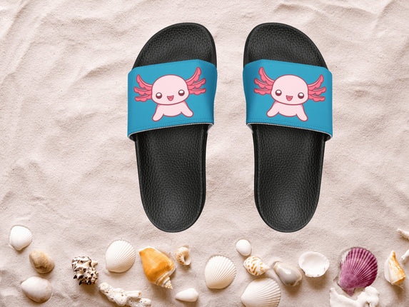Kids Beach Sandals | Pink Axolotl Sandals | Youth Flip Flops | Childrens Slide Sandals | Turquoise Animal Sandals