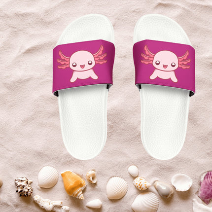 Kids Beach Sandals | Pink Axolotl Sandals | Youth Flip Flops | Childrens Slide Sandals | Pink Animal Sandals