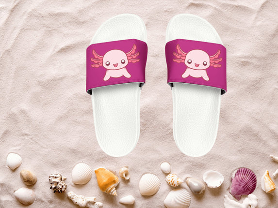 Kids Beach Sandals | Pink Axolotl Sandals | Youth Flip Flops | Childrens Slide Sandals | Pink Animal Sandals