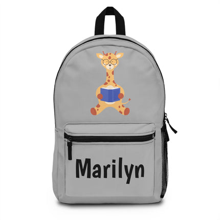 Kids Giraffe School Backpack | Personalized School Bag | Gray Book Bag