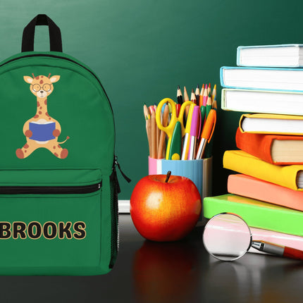 Kids Giraffe School Backpack | Personalized School Bag | Green Book Bag