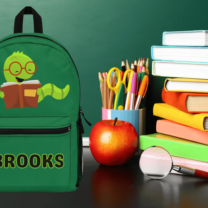 Kids Bookworm School Backpack | Personalized School Bag | Back to School | Dark Green Book Bag