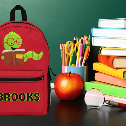 Kids Bookworm School Backpack | Personalized School Bag | Back to School | Red Book Bag