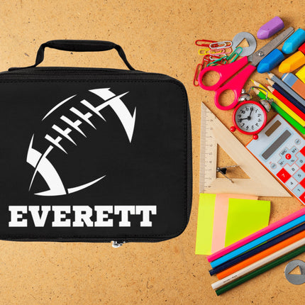 Childrens Football Lunch Bag | Personalized Kids Lunch Box | Insulated School Lunch Bag | Black Football Backpack