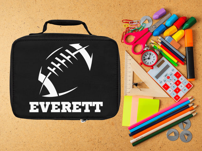 Childrens Football Lunch Bag | Personalized Kids Lunch Box | Insulated School Lunch Bag | Black Football Backpack