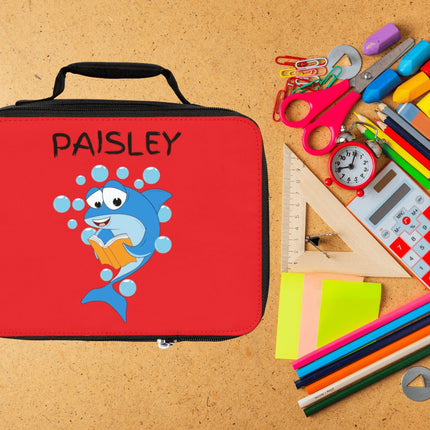 Cute Shark Lunch Bag | Personalized Kids Lunch Box | Insulated School Lunch Bag | Red Childrens Backpack