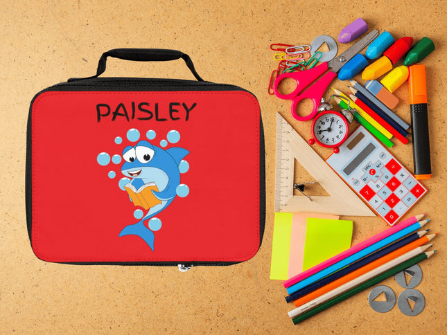 Cute Shark Lunch Bag | Personalized Kids Lunch Box | Insulated School Lunch Bag | Red Childrens Backpack