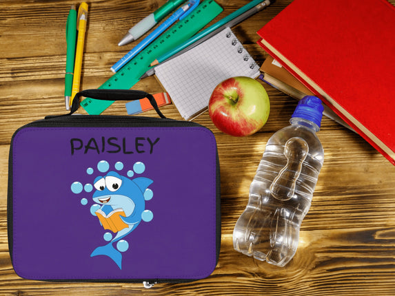 Cute Shark Lunch Bag | Personalized Kids Lunch Box | Insulated School Lunch Bag | Purple Childrens Backpack