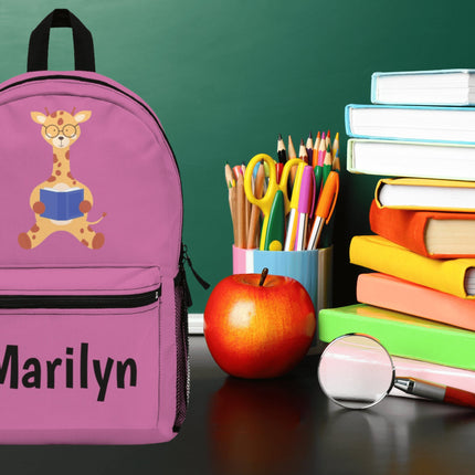 Kids Giraffe School Backpack | Personalized School Bag | Pink Book Bag