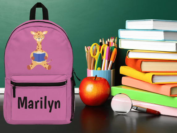 Kids Giraffe School Backpack | Personalized School Bag | Pink Book Bag