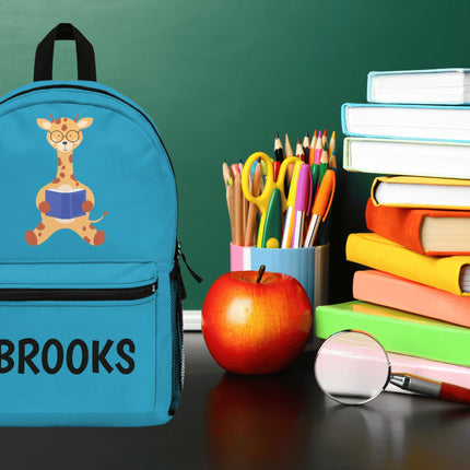 Kids Giraffe School Backpack | Personalized School Bag |Turquoise Book Bag