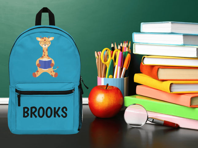 Kids Giraffe School Backpack | Personalized School Bag |Turquoise Book Bag