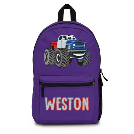 Kids Monster Truck School Backpack | Personalized School Bag | Purple Book Bag