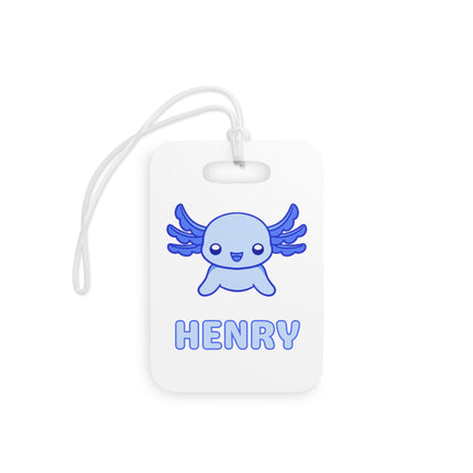 Kids School Backpack Tag | Blue Axolotl Schoolbag Label | Back to School Personalized Label | Personalized Kids Backpack
