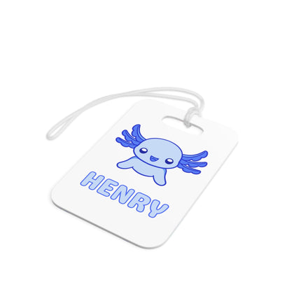 Kids School Backpack Tag | Blue Axolotl Schoolbag Label | Back to School Personalized Label | Personalized Kids Backpack