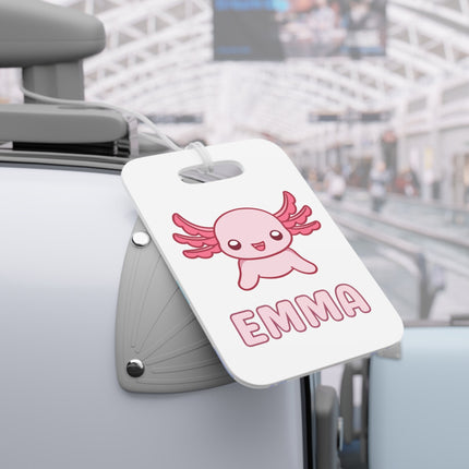 Kids School Backpack Tag | Pink Axolotl Schoolbag Label | Back to School Personalized Label | Personalized Kids Backpack