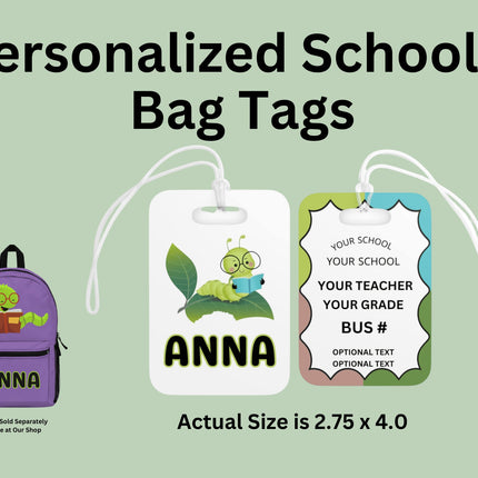 Kids School Backpack Tag | Bookworm Schoolbag Label | Back to School Personalized Label | Personalized Kids Backpack